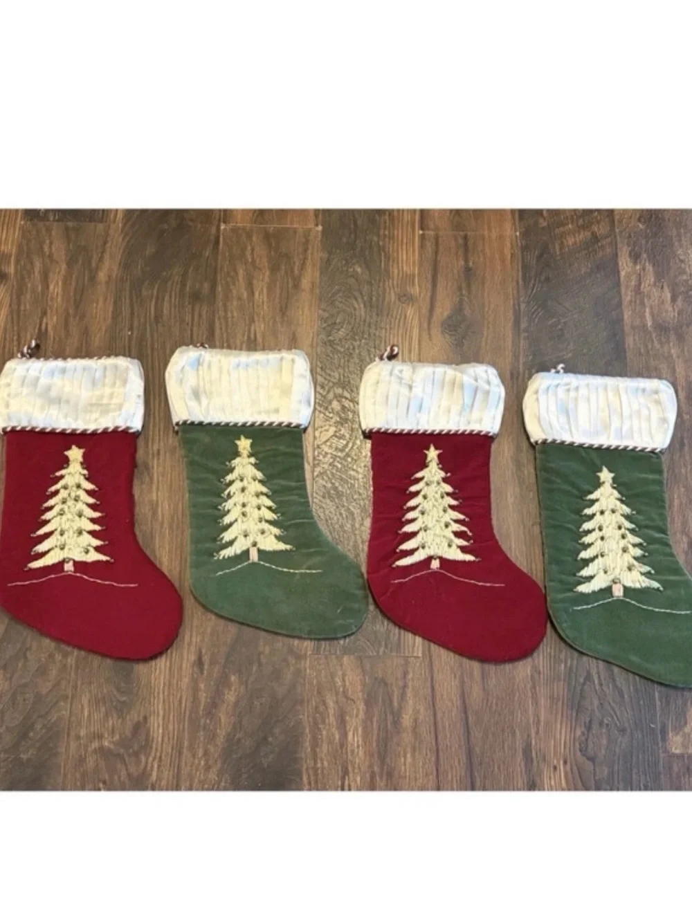 Source Unknown Red & Green Velvet Holiday Stockings with Cream Cuffs